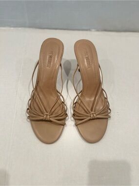 Steve Madden Nude Strappy Slide Sandals Minimalist Square Toe Heels